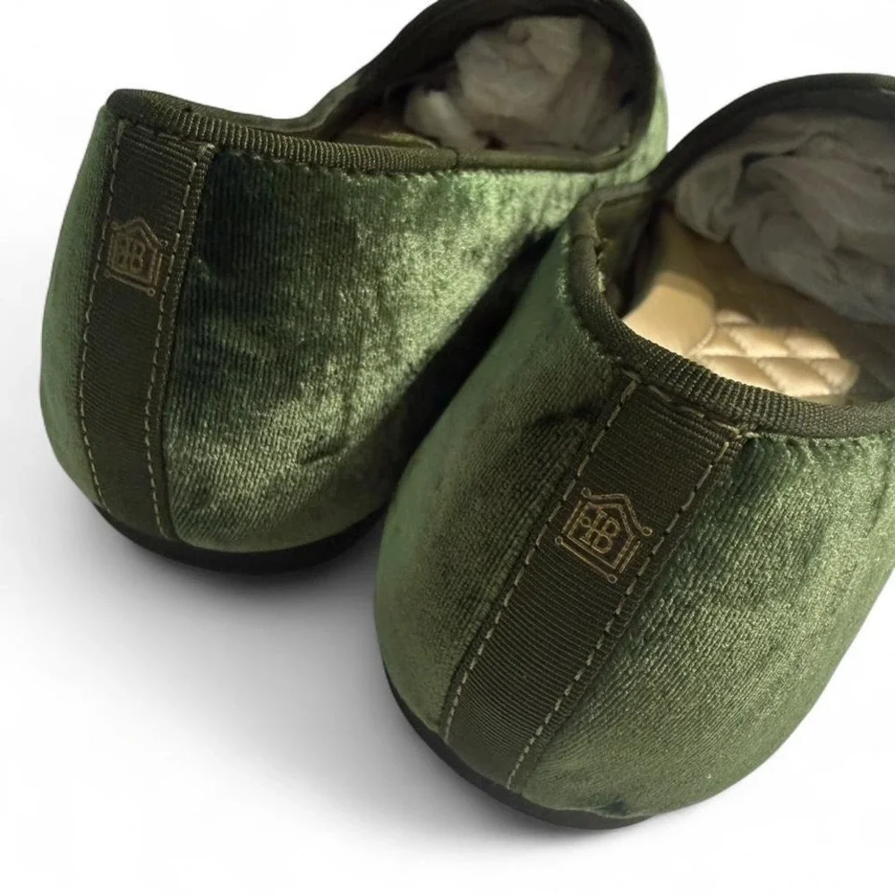 Birdies Emerald Green Velvet Smoking Loafers Flats Size 9